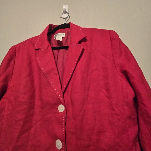 Vtg Tribeca Studio 100% Linen Blazer Jacket Women Sz 12 Red Preppy Beach Coasta - Picture 3 of 10